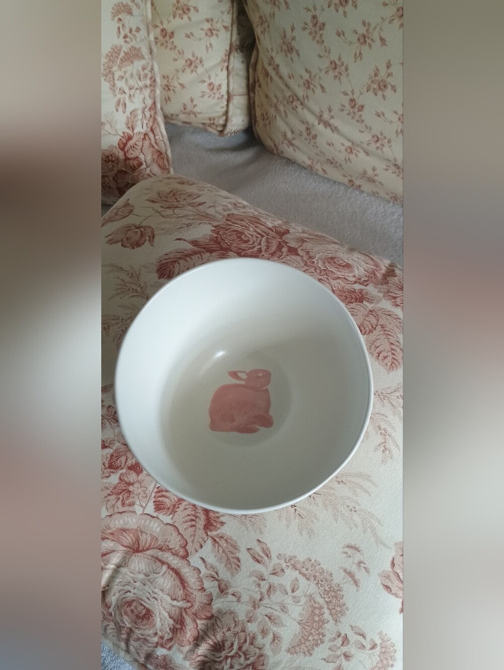 Hand-Painted Bunny Decorative Bowl- Blush Pink & White